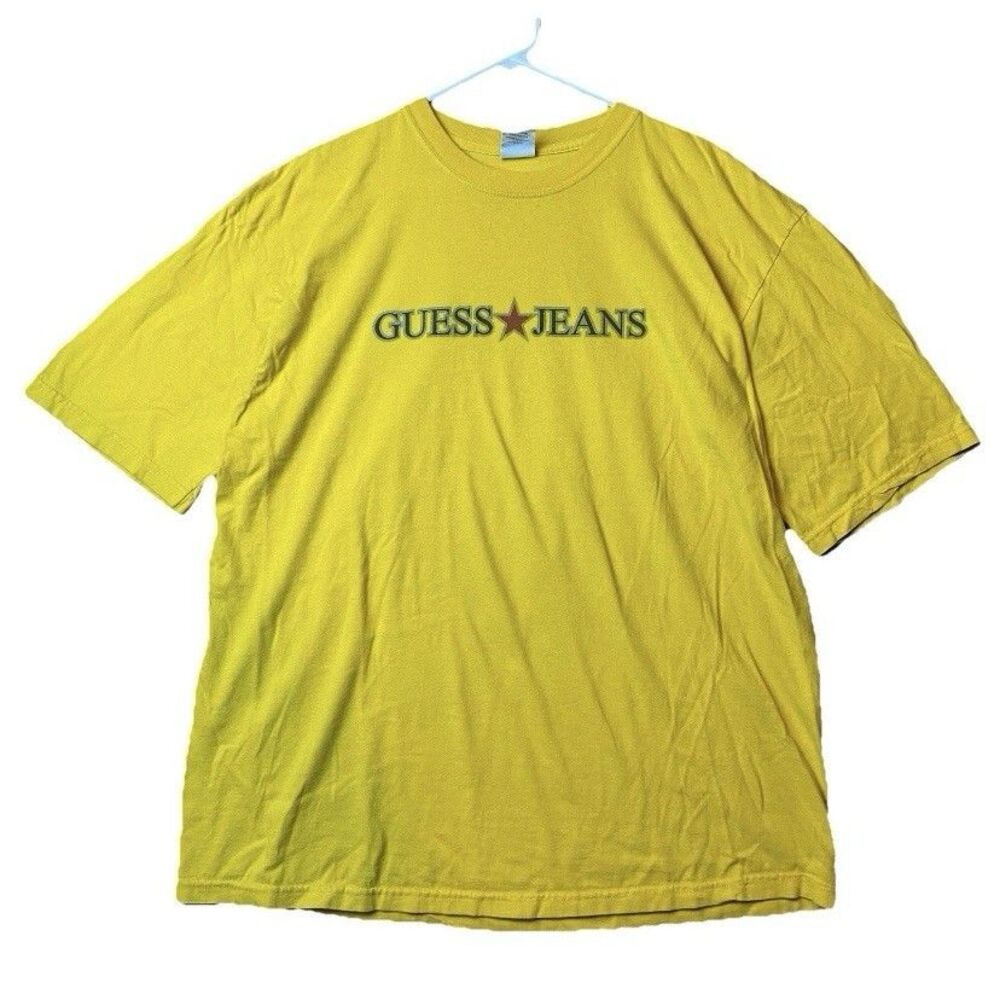 Vintage Guess Jeans USA T-Shirt XL Yellow Single Stitch Made in USA Star Logo